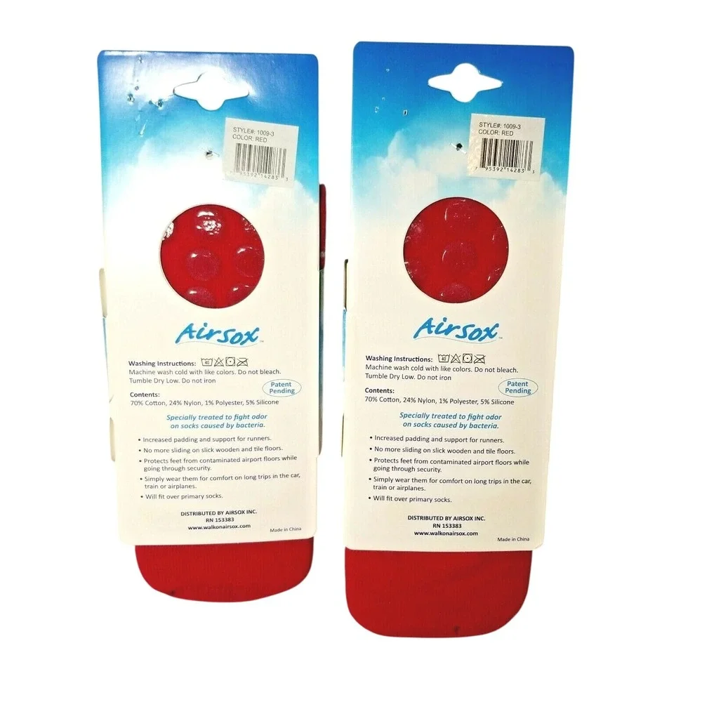 Lot of 2 Airsox Yoga Socks Red Ankle Pilates Gym Non Slip Medium 1009-3 NEW